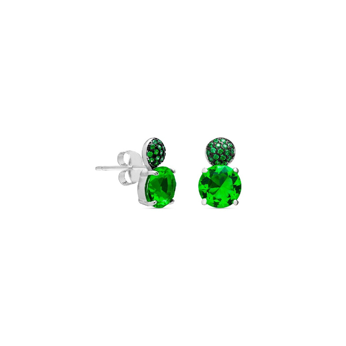 PENDIENTE MEDIA BOLA PIEDRAS + CIRCONITA 4 GARRAS - PE5152/16