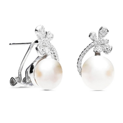 PENDIENTE OMEGA CON PERLA + MARIPOSA CZ - PE4536