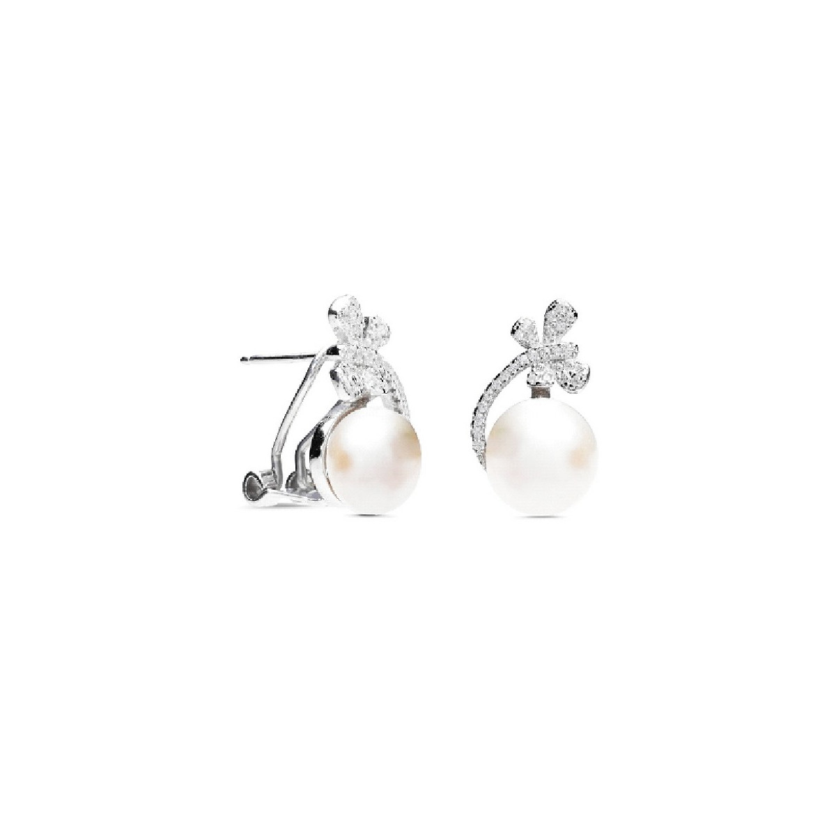 PENDIENTE OMEGA CON PERLA + MARIPOSA CZ - PE4536