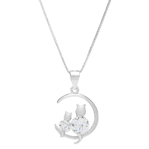 GARGANTILLA LUNA CON 2 GATOS CON CIRCONITA + CADENA  - CO2691
