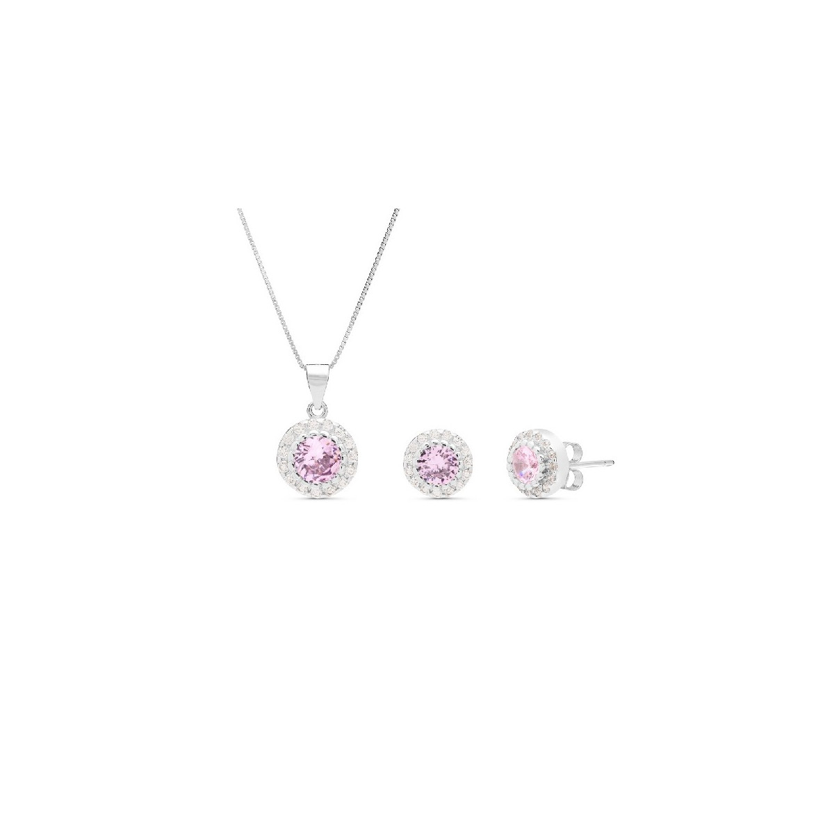 JUEGO REDONDO CENTRO CIRCONITA COLOR ROSA, COLGANTE CON CADENA. - JU2996/14