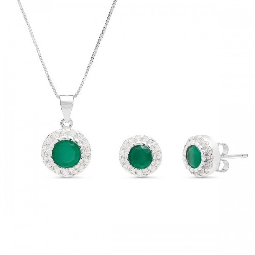 JUEGO REDONDO CENTRO CIRCONITA COLOR JADE. COLGANTE CON CADENA. - JU2996/23