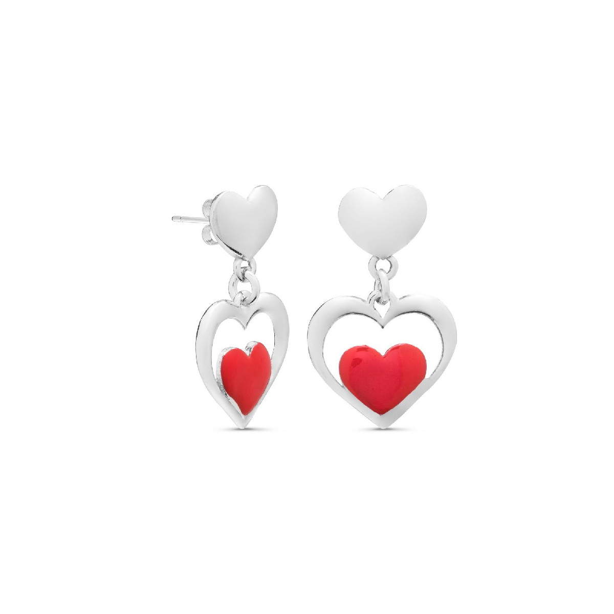 PENDIENTE CORAZON LISO + CORAZON ESMALTE - PE5299R