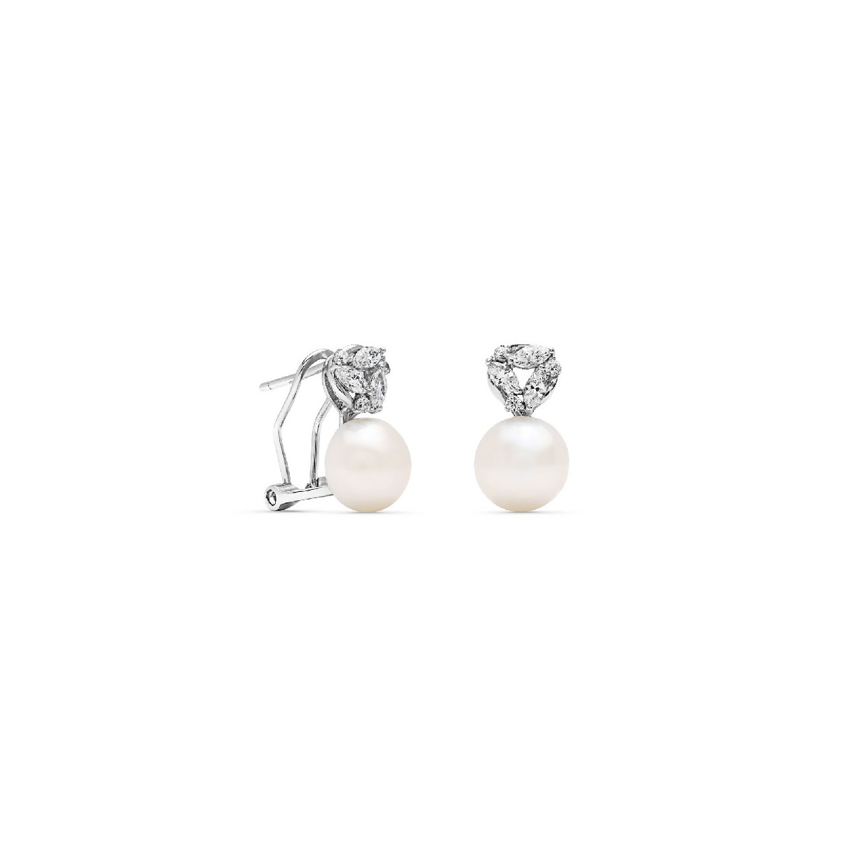 PENDIENTE OMEGA PERLA 3 CIRCONITA OVAL ARRIBA - PE5345
