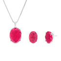 JUEGO OVAL MICRO+PIEDRA ENCIMA FACETADA. COLGANTE CON CADENA. - JU3041/13