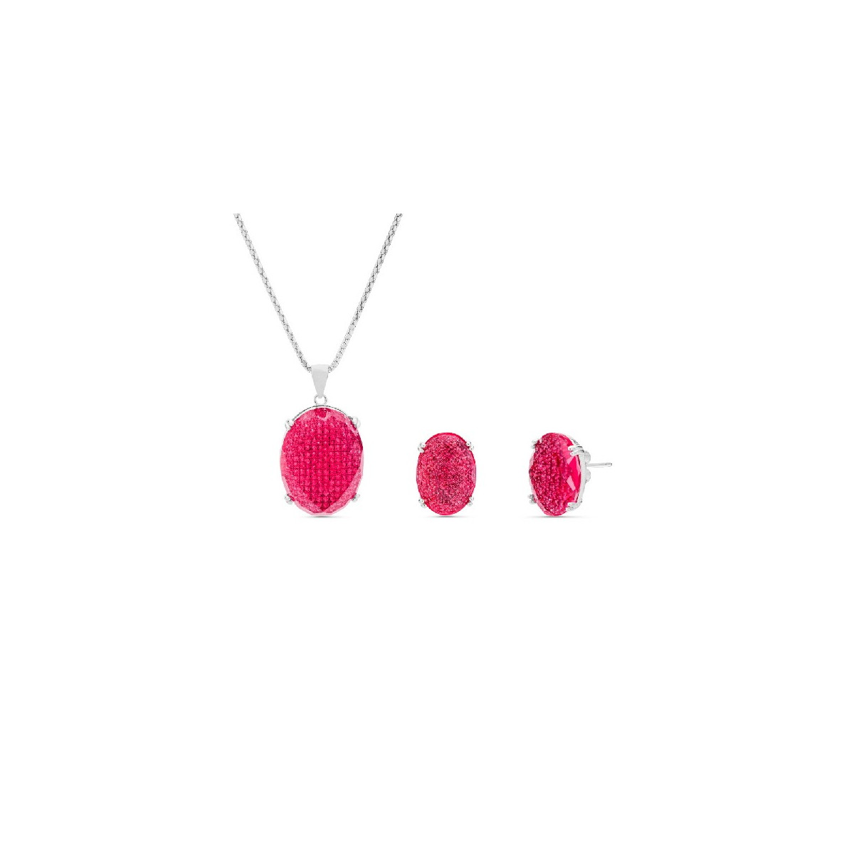 JUEGO OVAL MICRO+PIEDRA ENCIMA FACETADA. COLGANTE CON CADENA. - JU3041/13