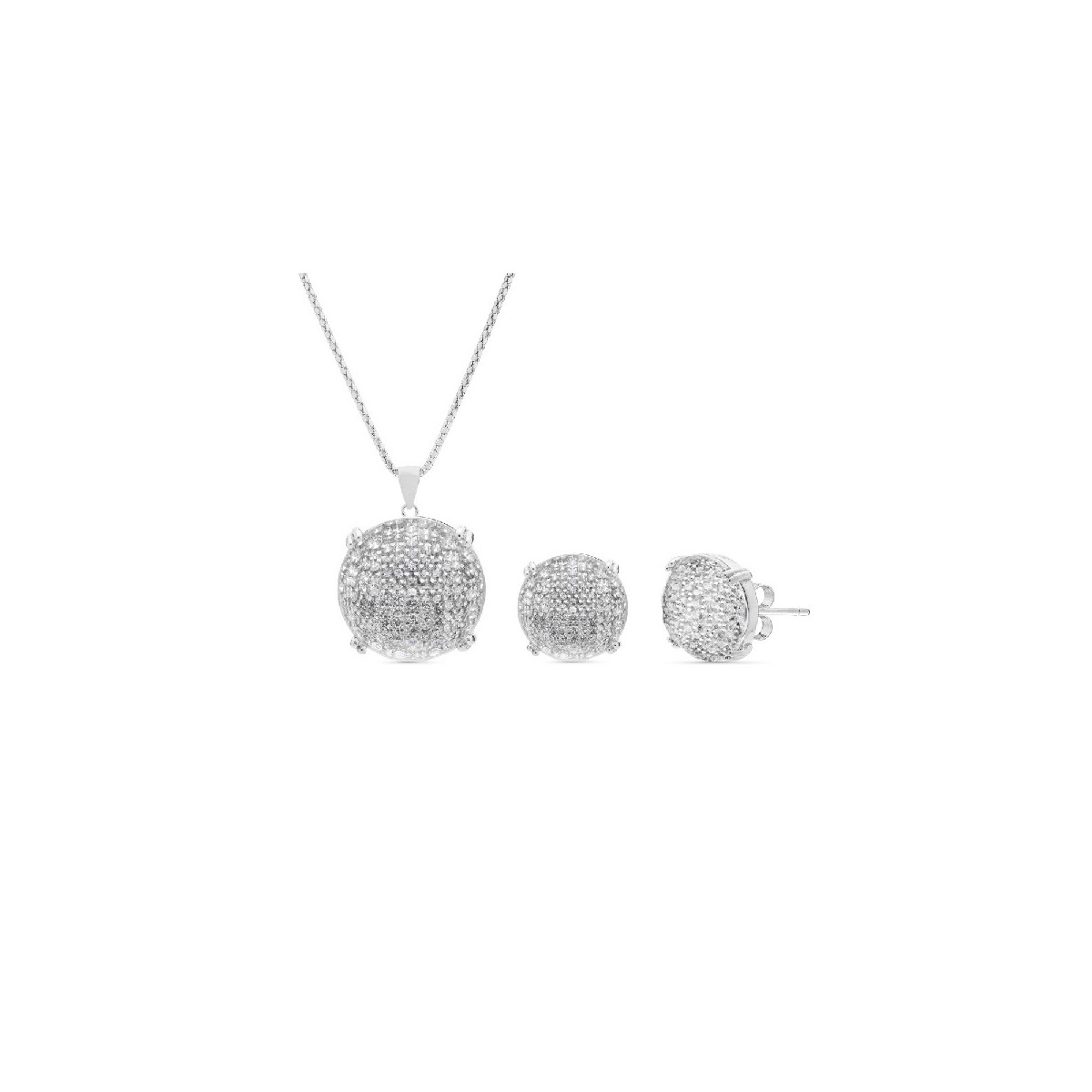 JUEGO REDONDO MICRO+PIEDRA ENCIMA FACETADA, COLGANTE CON CADENA. - JU3042/04