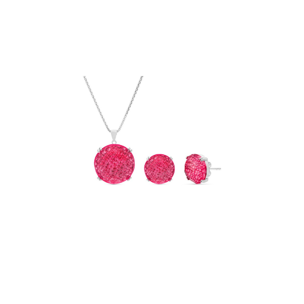 JUEGO REDONDO MICRO+PIEDRA ENCIMA FACETADA. COLGANTE CON CADENA. - JU3042/13
