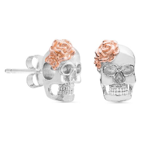 PENDIENTE CALAVERA CON ROSA ROSE - PE5448