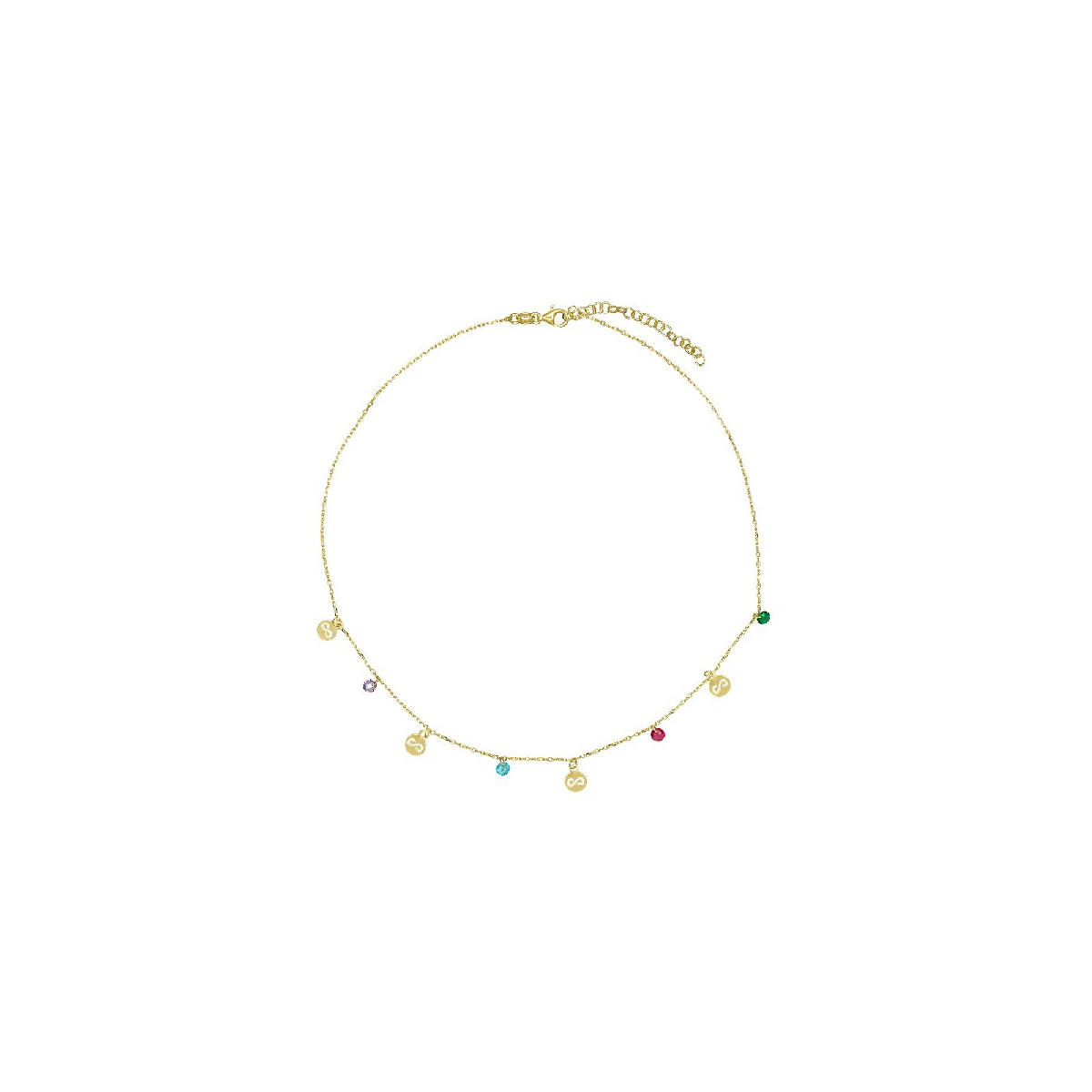 GARGANTILLA CON 4 DISCOS INFINITO + 4 CIRCONITAS MULTICOLOR EN DORADO - GA1425CH
