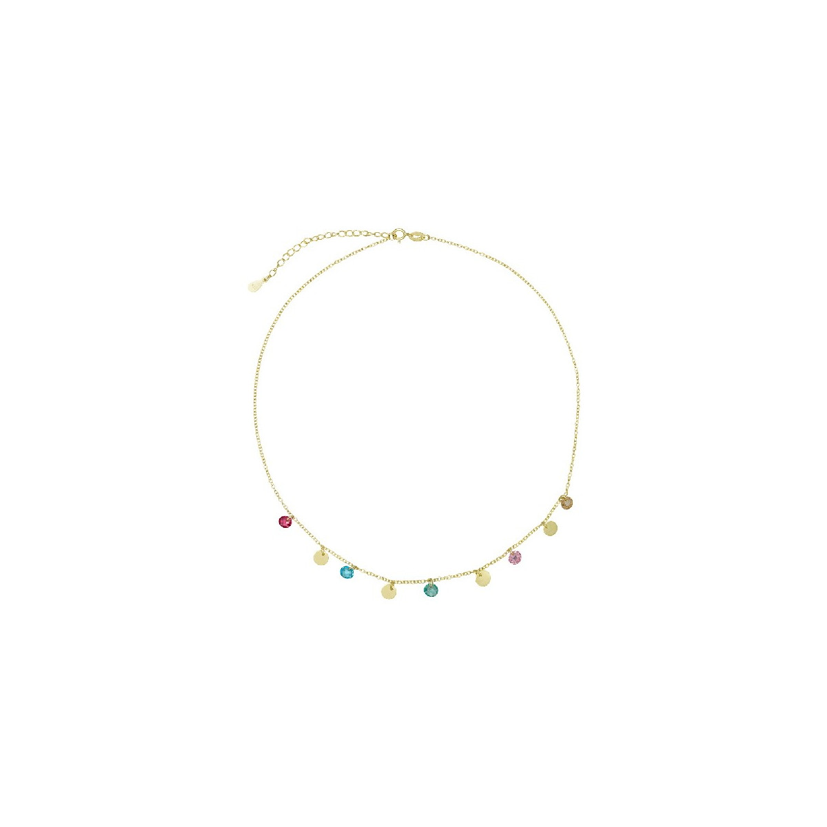 GARGANTILLA 4 DISCOS 5 CIRCONITAS MULTICOLOR COLGANDO DORADO - GA1435CH