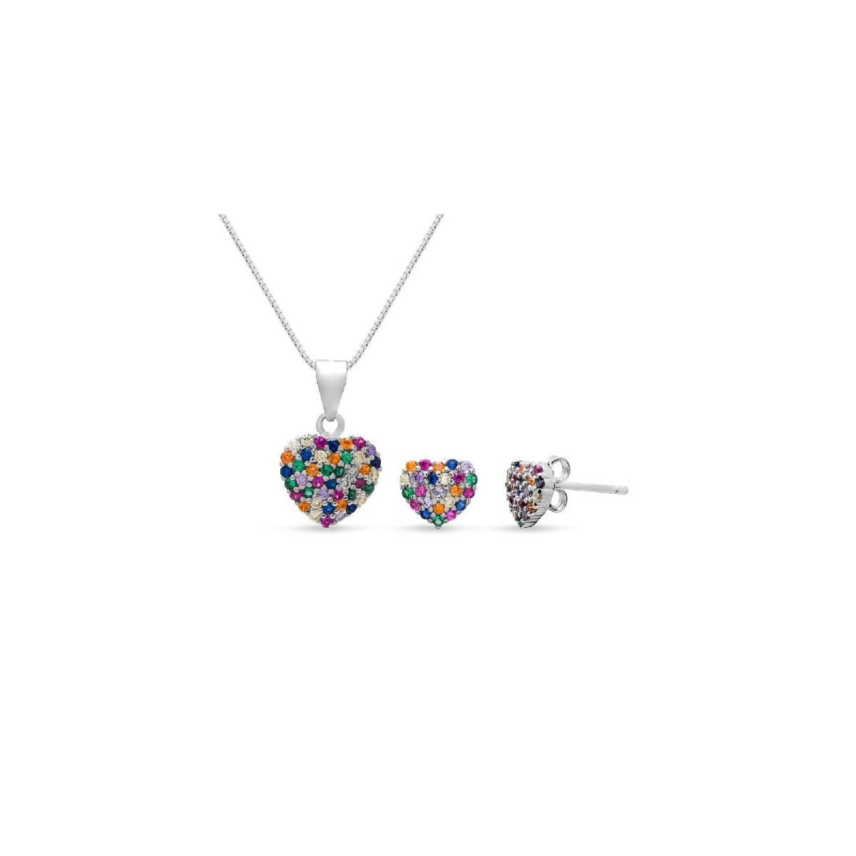 JUEGO CORAZON CIRCONITA MULTICOLOR, CON CADENA - JU3059/24
