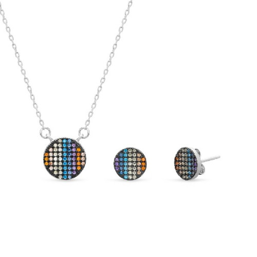 JUEGO REDONDO MULTICOLOR CIRCONITAS, COLGANTE CON CADENA.  - JU3062/24
