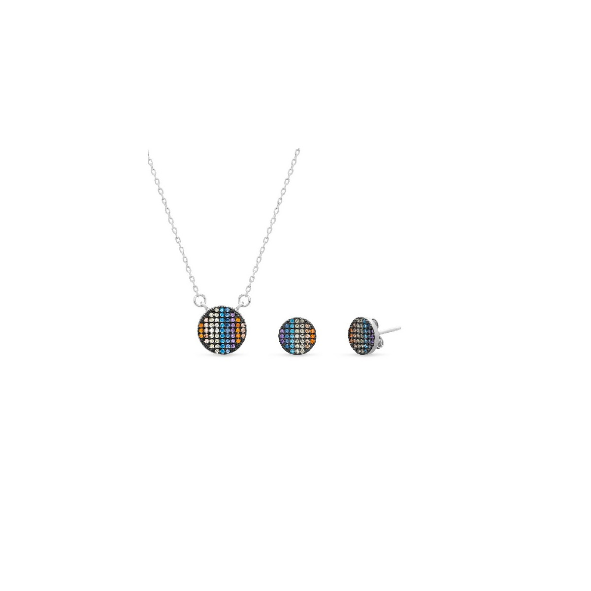 JUEGO REDONDO MULTICOLOR CIRCONITAS, COLGANTE CON CADENA.  - JU3062/24