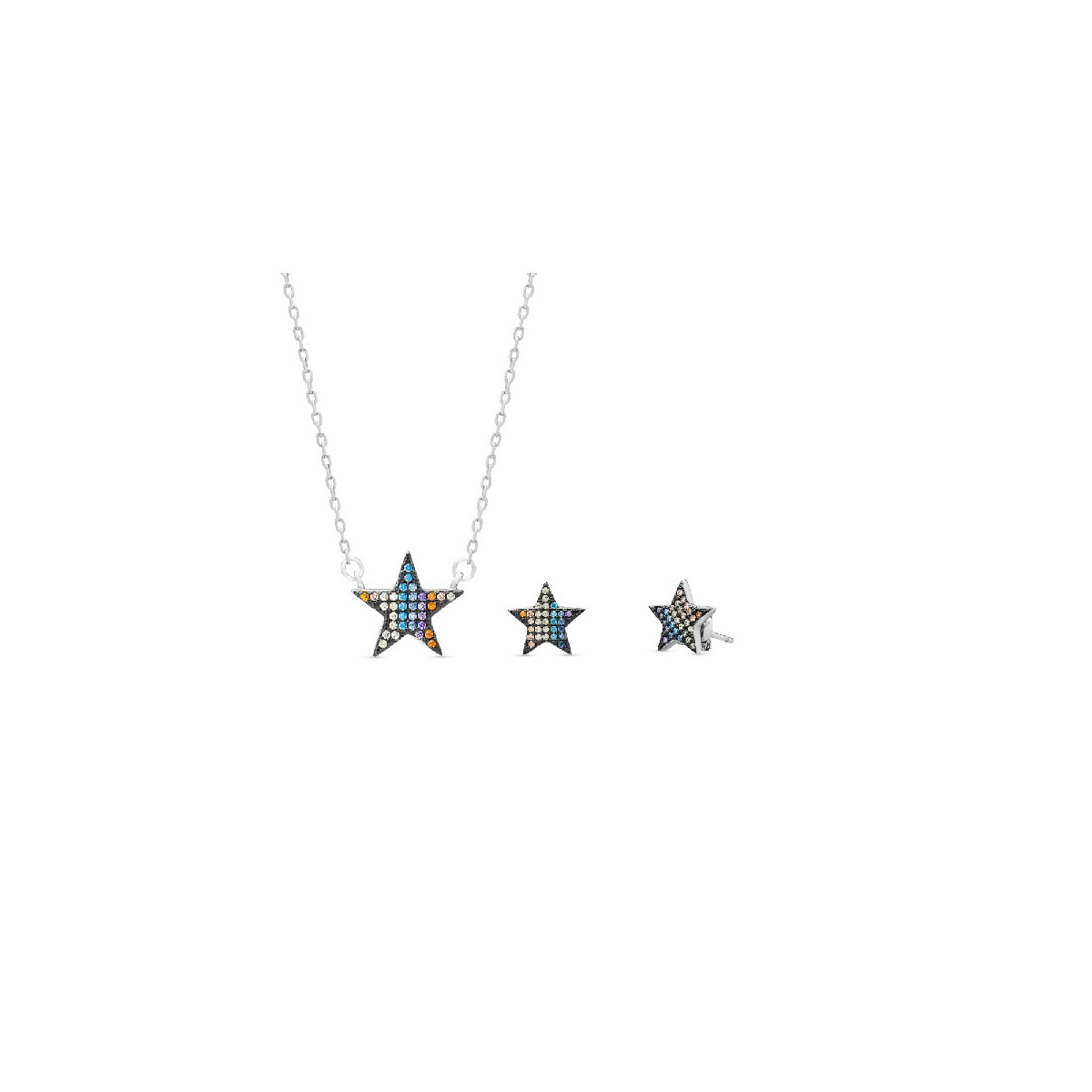 JUEGO ESTRELLA MULTICOLOR CIRCONITAS. COLGANTE CON CADENA. - JU3063/24
