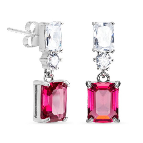 PENDIENTE RECTANGULO REDONDO+ RECTANGULO, COLOR RUBY. - PE5608/13