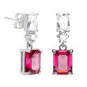 PENDIENTE RECTANGULO REDONDO+ RECTANGULO, COLOR RUBY. - PE5608/13