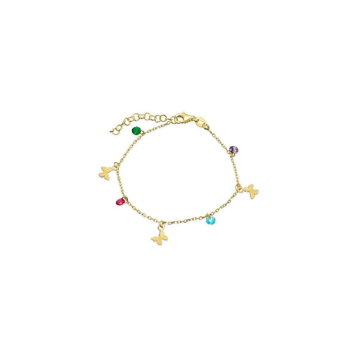PULSERA CON 3 MARIPOSAS + 4 CIRCONITAS MULTI COLGANDO DORADO - PU4836CH