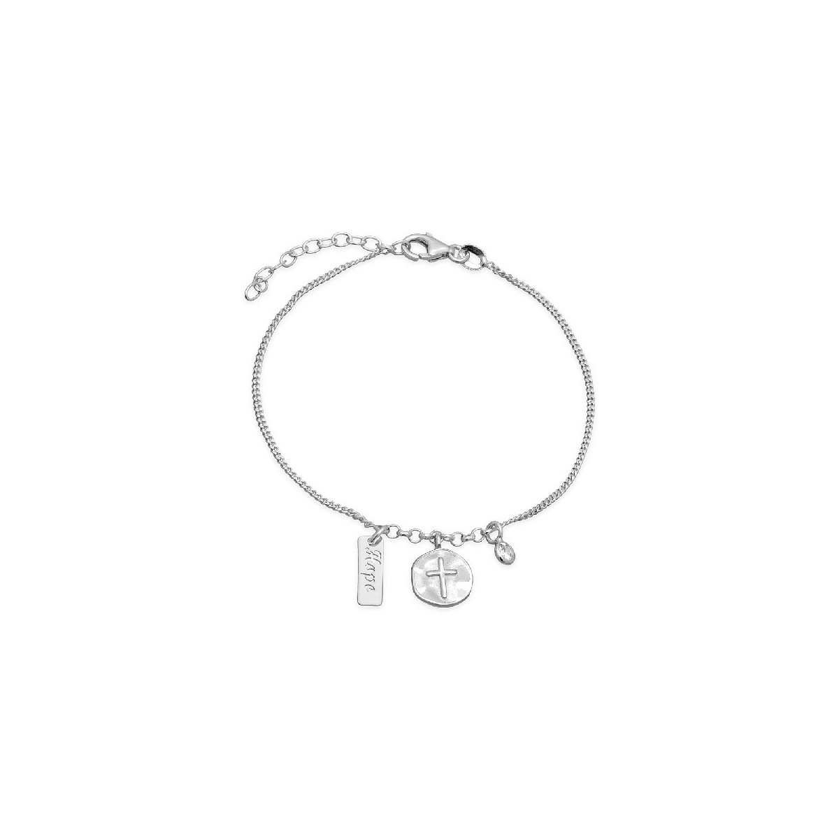 PULSERA CADENA BARBADA CIRCULO CRUZ+CIRCONITA+HOPE, RODIO  - PU4857R