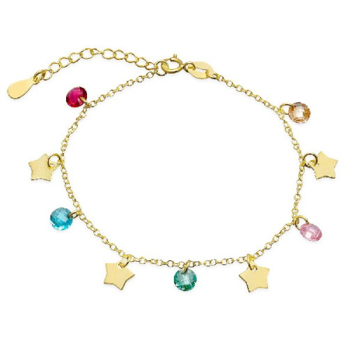 PULSERA 4 ESTRELLAS+5 CIRCONITAS MULTICOLOR COLGANDO DORADO - PU4880CH