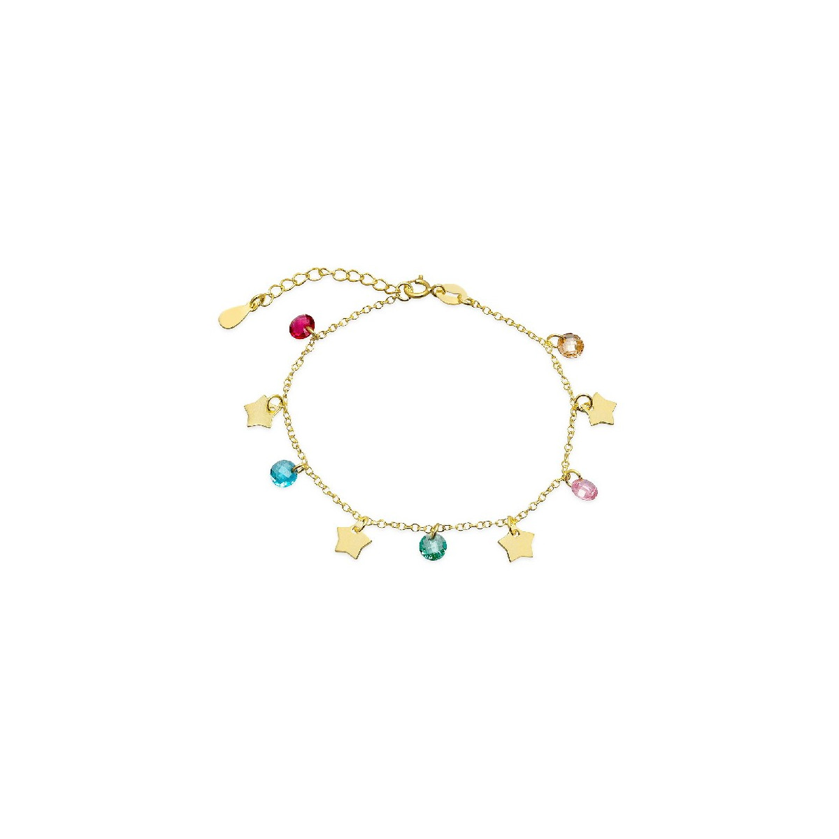 PULSERA 4 ESTRELLAS+5 CIRCONITAS MULTICOLOR COLGANDO DORADO - PU4880CH