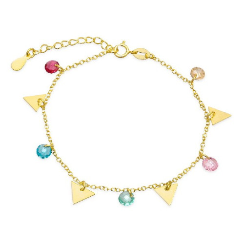 PULSERA 4 TRIANGULOS+5 CIRCONITAS MULTICOLOR COLGANDO DORADO - PU4881CH