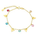 PULSERA 4 TRIANGULOS+5 CIRCONITAS MULTICOLOR COLGANDO DORADO - PU4881CH