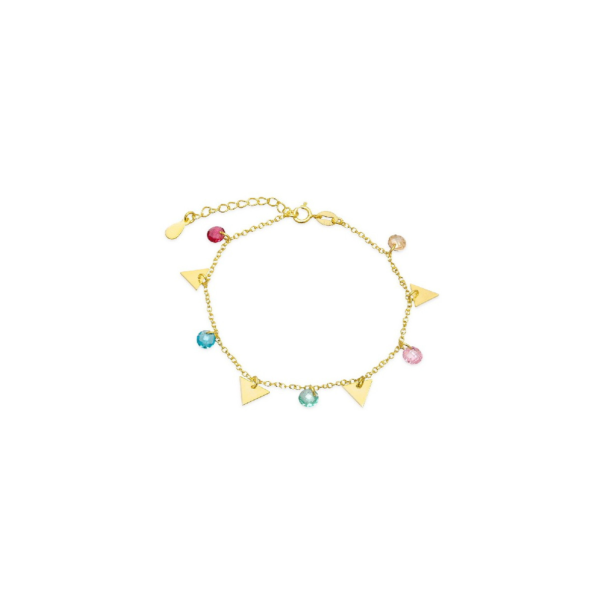 PULSERA 4 TRIANGULOS+5 CIRCONITAS MULTICOLOR COLGANDO DORADO - PU4881CH