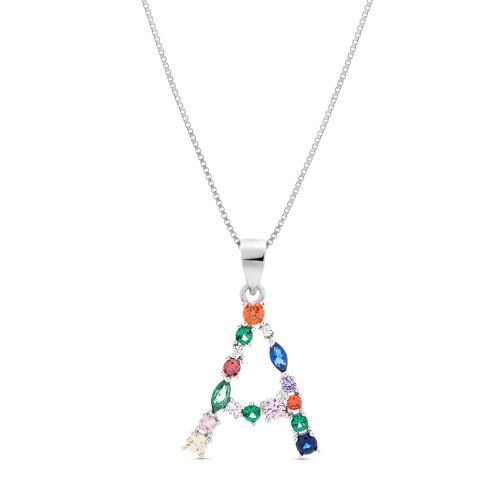 COLGANTE INICIAL CIRCONITA MULTICOLOR CON CADENA - CO2822A