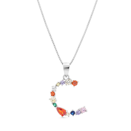 COLGANTE INICIAL CIRCONITA MULTICOLOR CON CADENA - CO2822C