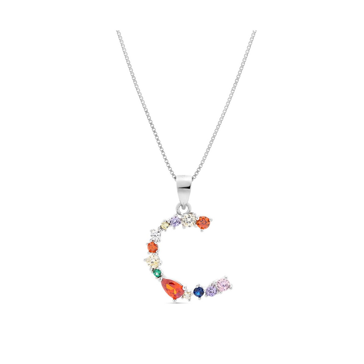 COLGANTE INICIAL CIRCONITA MULTICOLOR CON CADENA - CO2822C