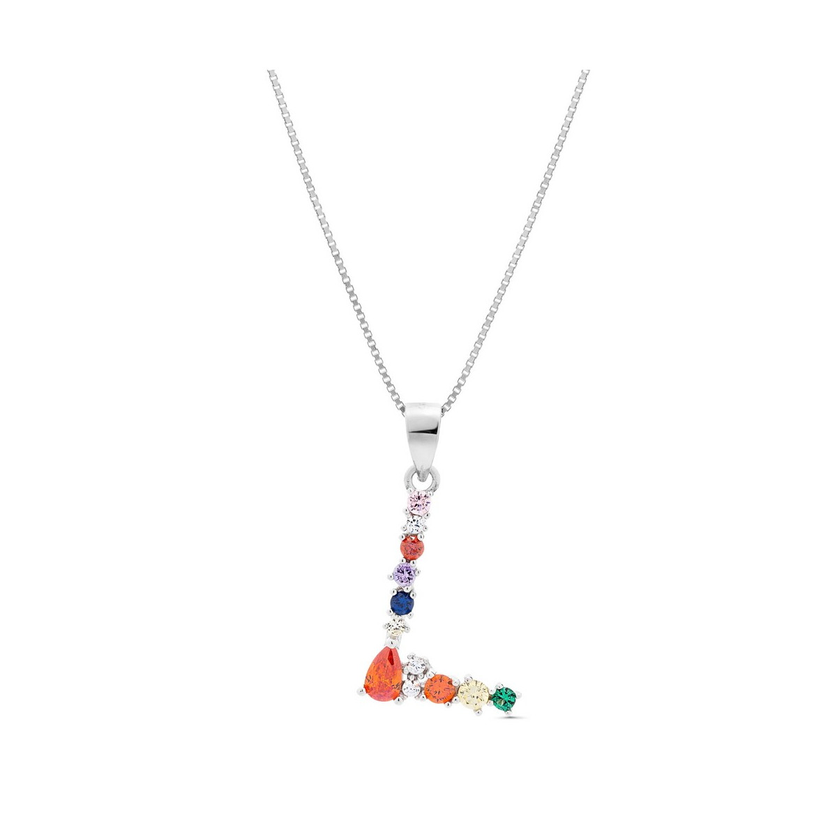 COLGANTE INICIAL CIRCONITA MULTICOLOR CON CADENA - CO2822L