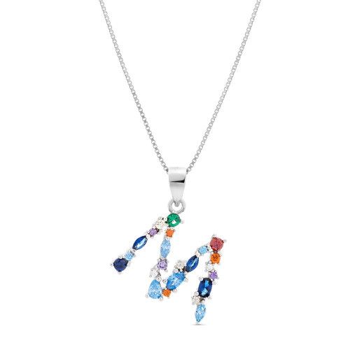 COLGANTE INICIAL CIRCONITA MULTICOLOR CON CADENA - CO2822M
