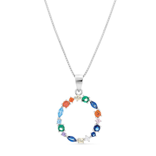 COLGANTE INICIAL CIRCONITA MULTICOLOR CON CADENA - CO2822O