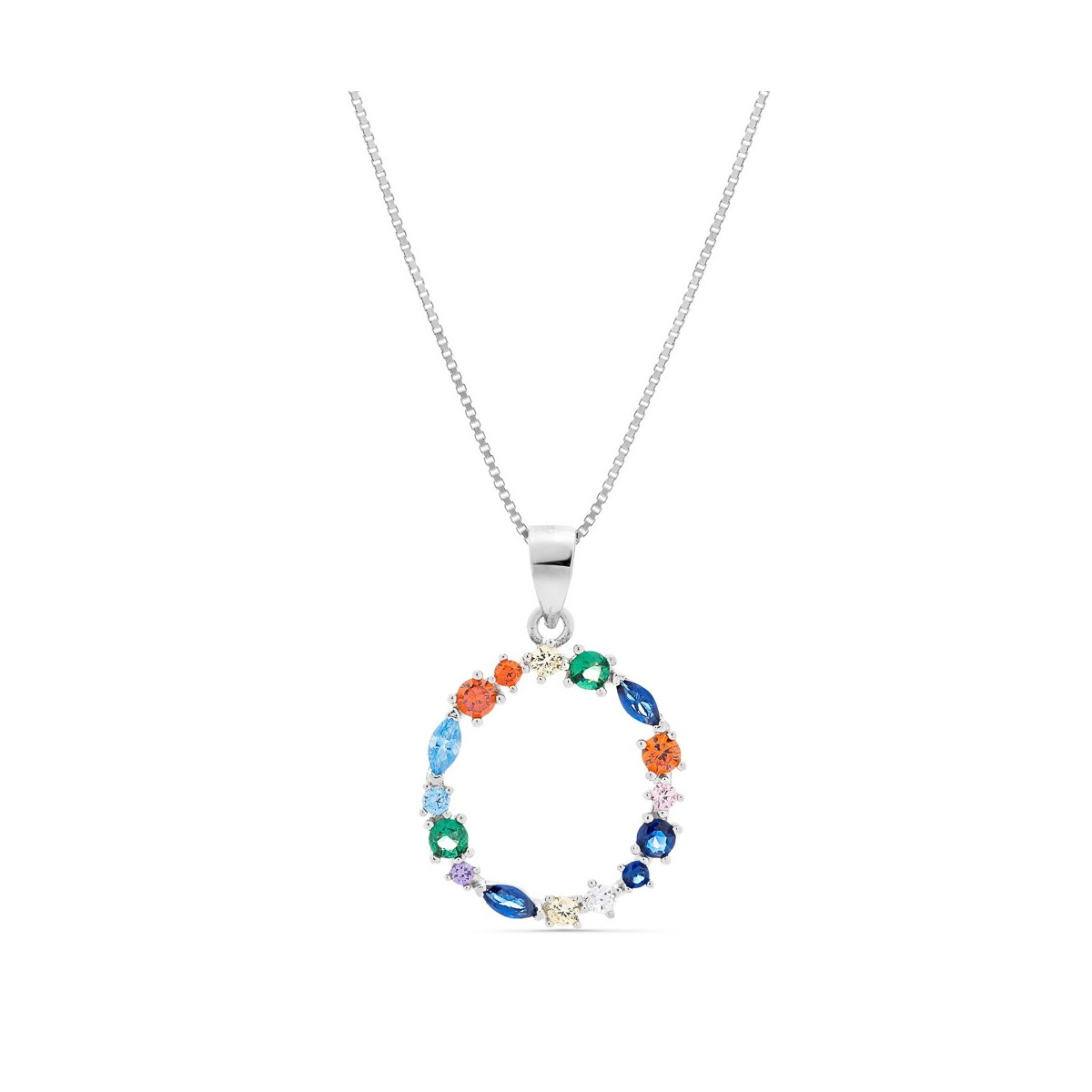 COLGANTE INICIAL CIRCONITA MULTICOLOR CON CADENA - CO2822O