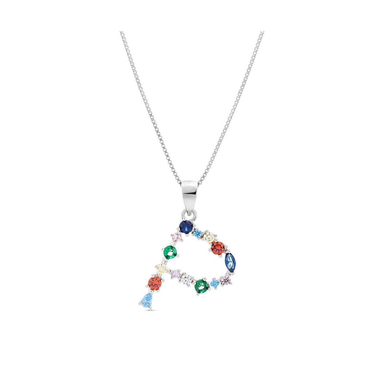 COLGANTE INICIAL CIRCONITA MULTICOLOR CON CADENA - CO2822P