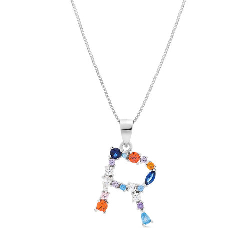 COLGANTE INICIAL CIRCONITA MULTICOLOR CON CADENA - CO2822R