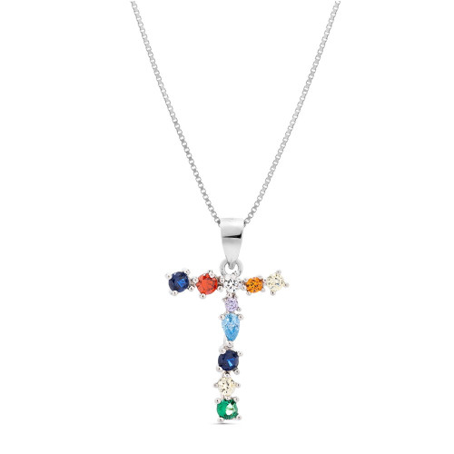 COLGANTE INICIAL CIRCONITA MULTICOLOR CON CADENA - CO2822T