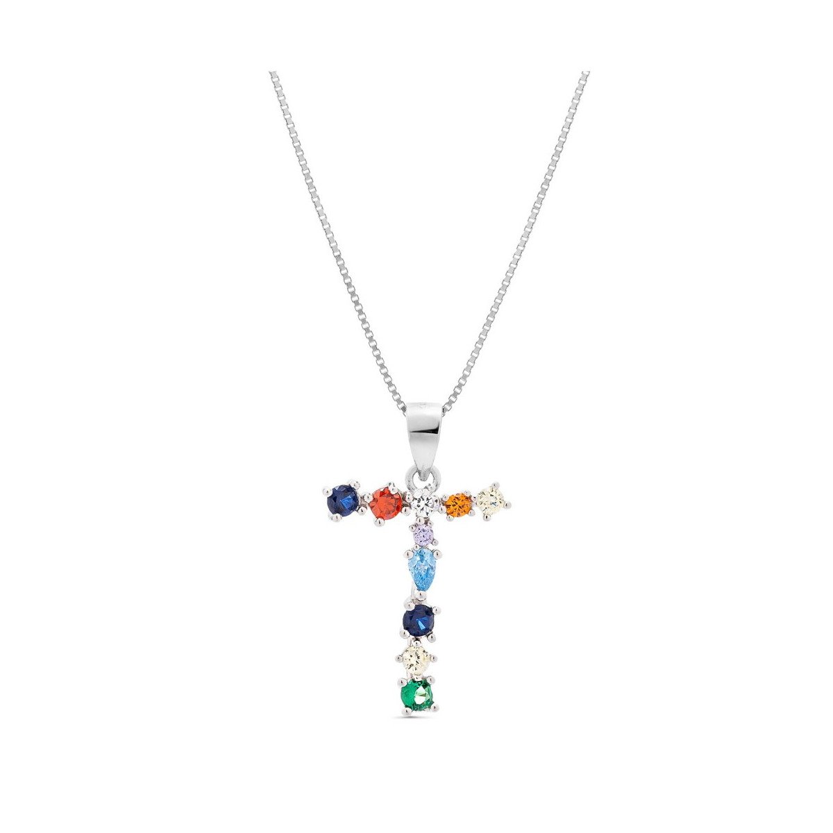 COLGANTE INICIAL CIRCONITA MULTICOLOR CON CADENA - CO2822T