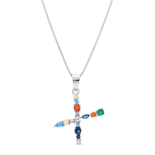 COLGANTE INICIAL CIRCONITA MULTICOLOR CON CADENA - CO2822X