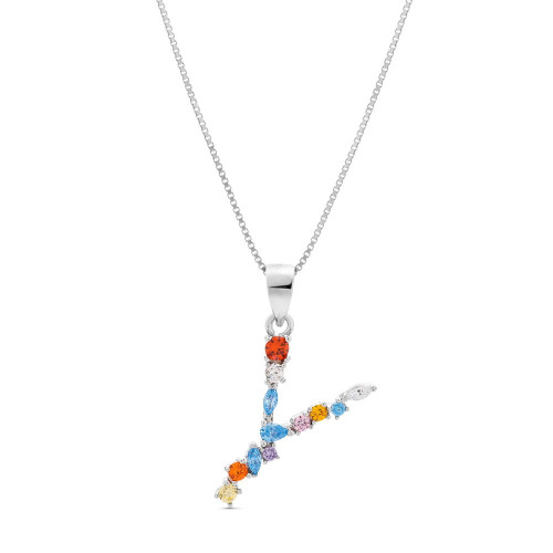 COLGANTE INICIAL CIRCONITA MULTICOLOR CON CADENA - CO2822Y