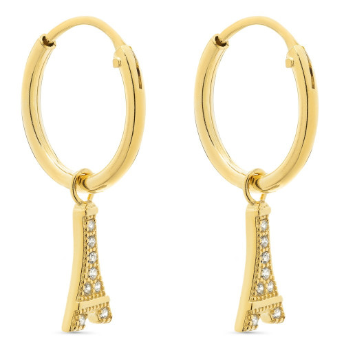 PENDIENTE ARO 1.5 X 13MM TORRE EIFFEL CZ COLGANDO - PE5722CH