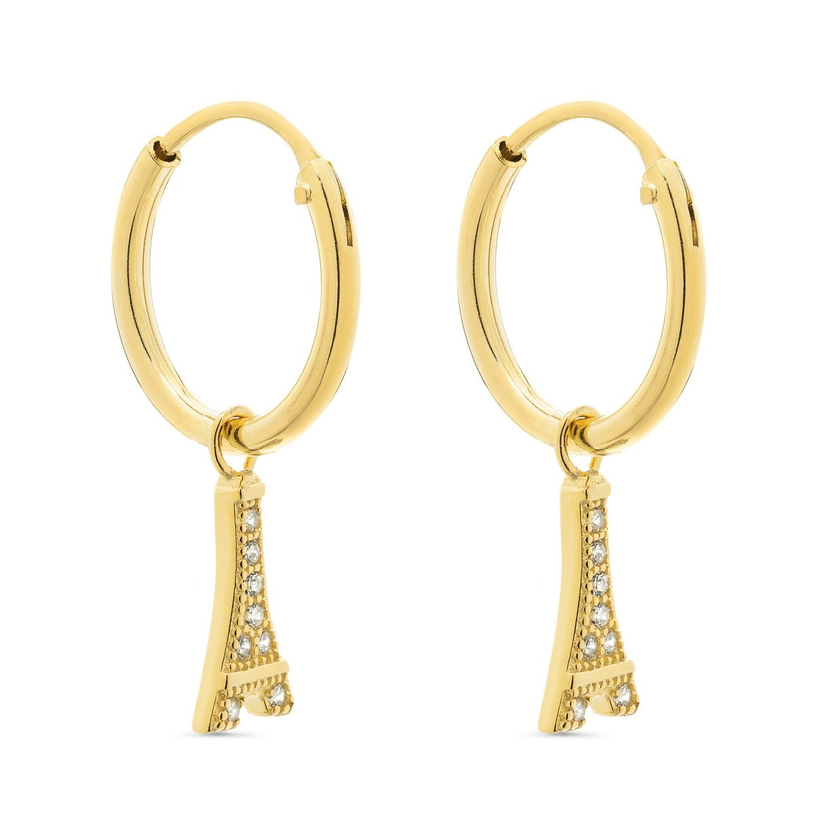 PENDIENTE ARO 1.5 X 13MM TORRE EIFFEL CZ COLGANDO - PE5722CH