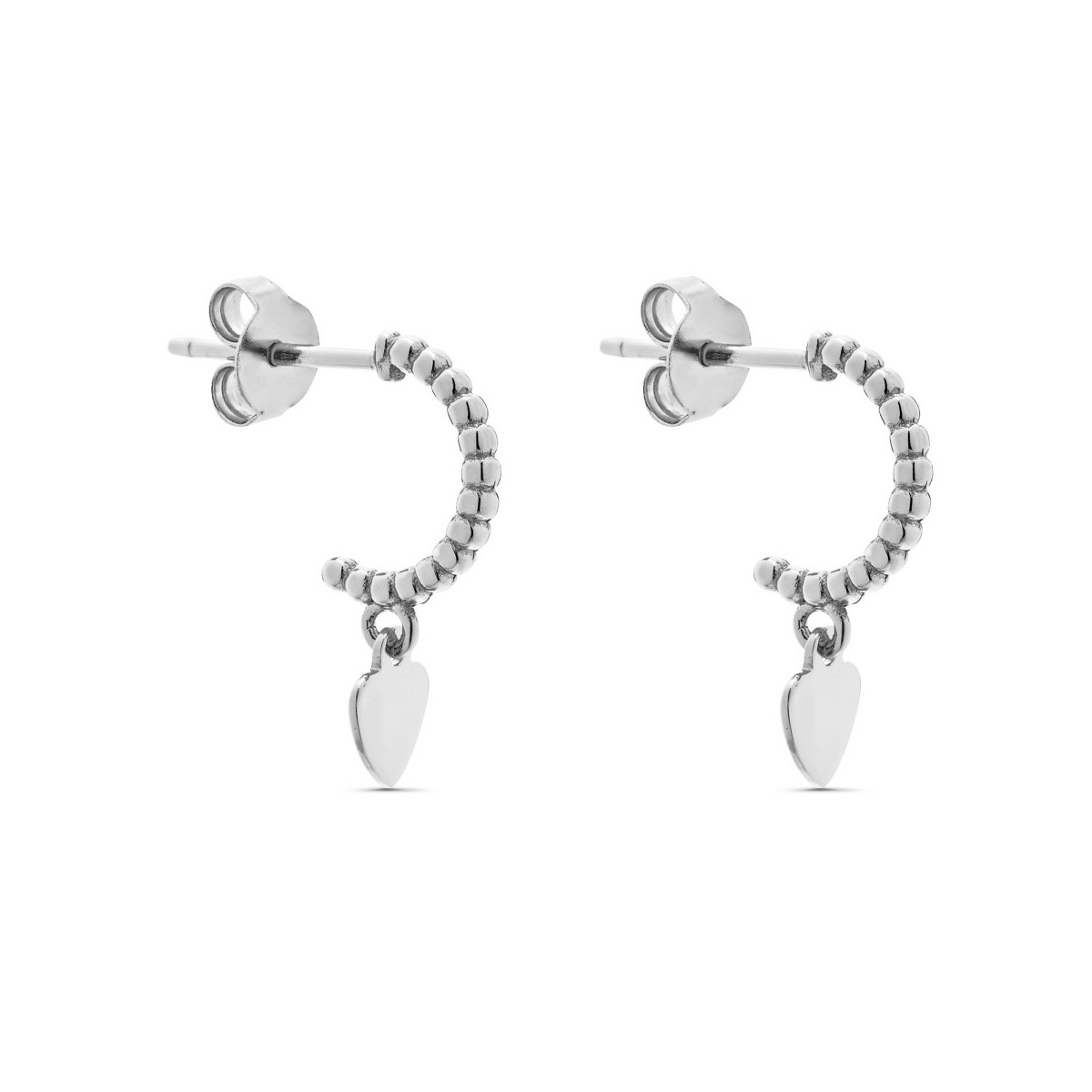 PENDIENTE ARO PRESION BOLITAS + CORAZON LISO - PE5765R