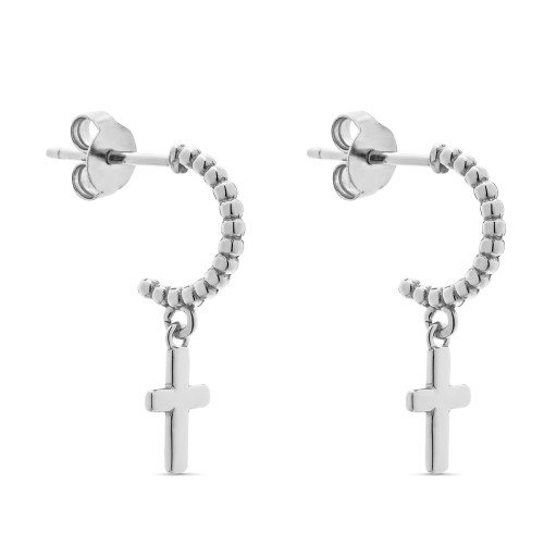 PENDIENTE ARO PRESION BOLITAS + CRUZ LISA - PE5766R