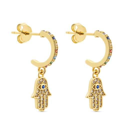 PENDIENTE ARO PRESION MULTI CZ + MANO FATIMA CZ - PE5747/24CH