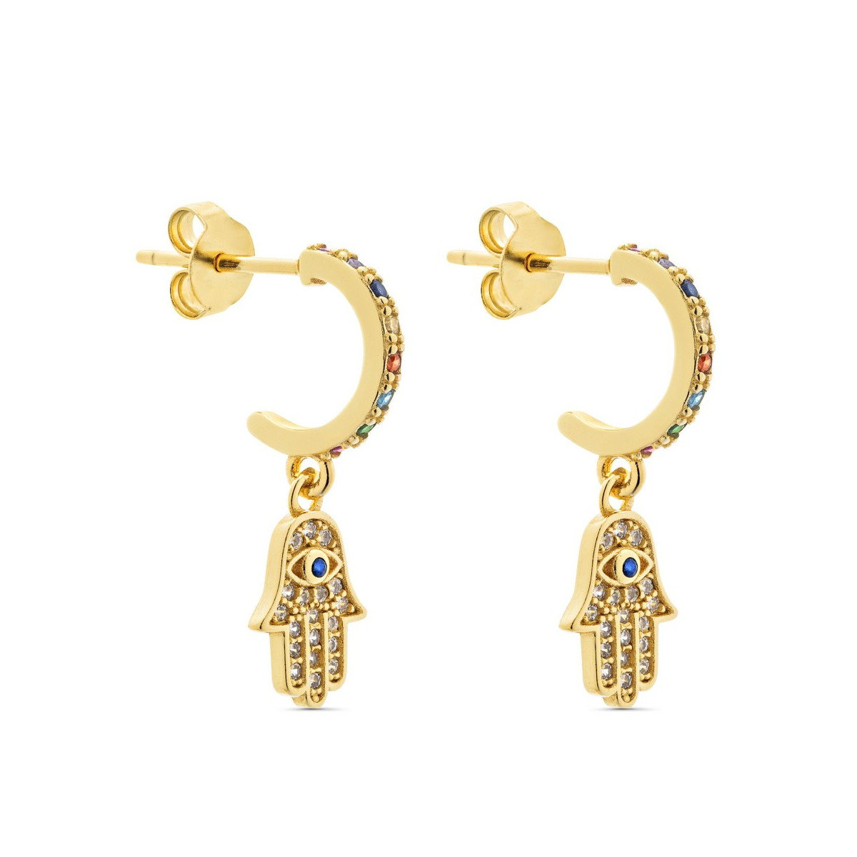 PENDIENTE ARO PRESION MULTI CZ + MANO FATIMA CZ - PE5747/24CH