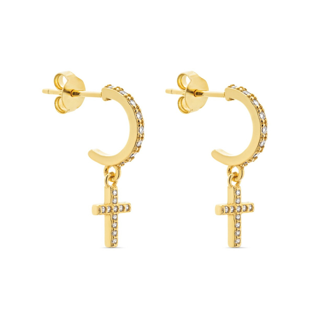 PENDIENTE ARO PRESION CZ + CRUZ CZ COLGANDO - PE5758/04CH