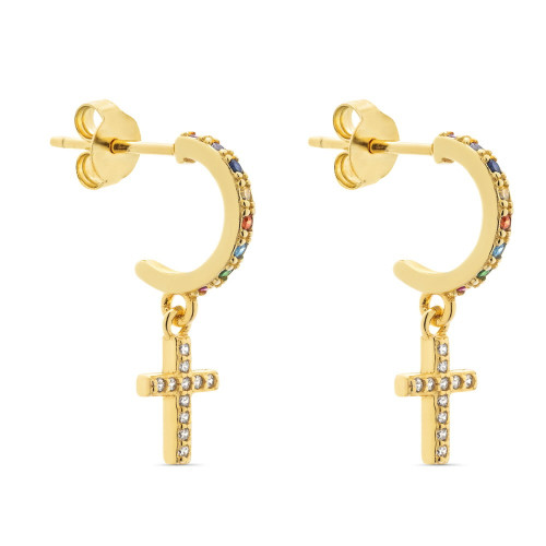 PENDIENTE ARO PRESION CZ MULTI + CRUZ CZ COLGANDO - PE5758/24CH