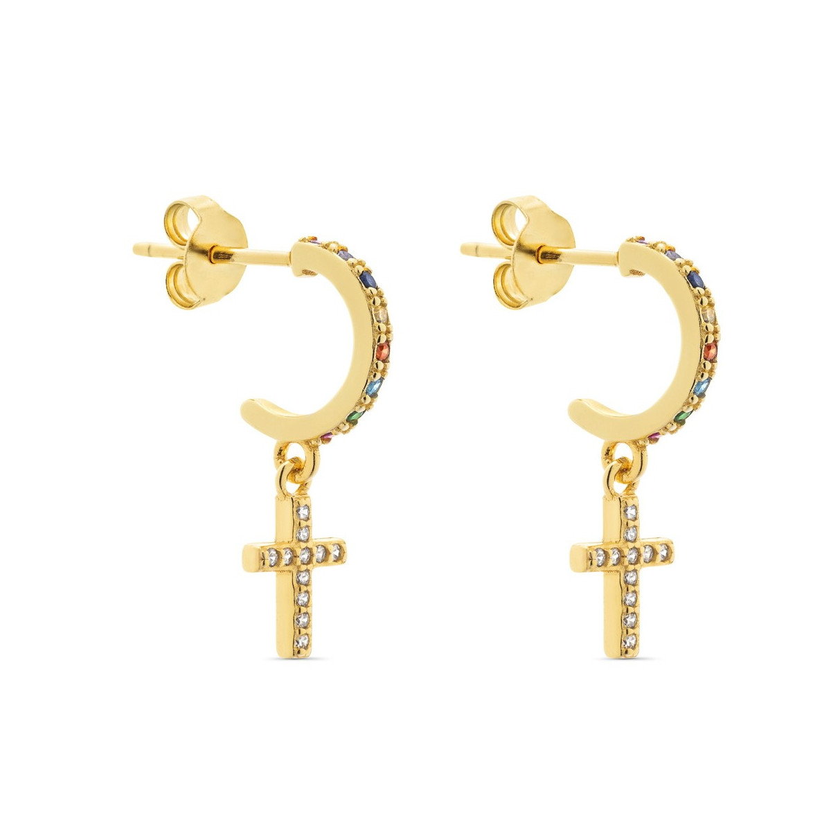 PENDIENTE ARO PRESION CZ MULTI + CRUZ CZ COLGANDO - PE5758/24CH